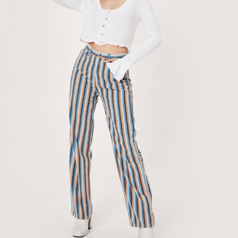 Multicolor Striped High Waisted Straight Leg Jeans size 4 New with Tags